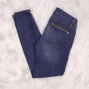 WHBM leather-trimmed medium rise skimmer jeans
